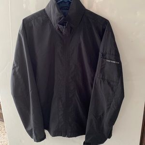 LUCKY BRAND, LIKE NEW, Large zip front jacket hidden collar BLACK great for rain